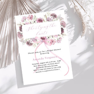 Pink bow floral She's tying the Knot Bridal Shower Invitation