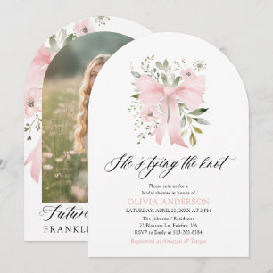 Pink Bow Floral She's Tying the Knot Bridal Shower Invitation