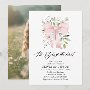 Pink Bow Floral She's Tying the Knot Bridal Shower Invitation