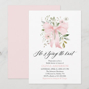 Pink Bow Floral She's Tying the Knot Bridal Shower Invitation