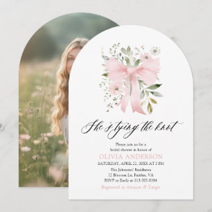 Pink Bow Floral She's Tying the Knot Bridal Shower Invitation