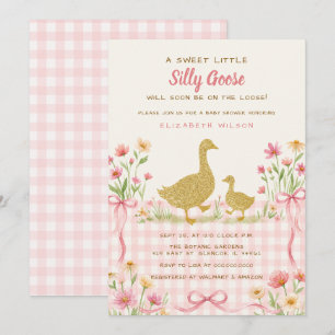 Pink Bow Floral Silly Goose Girl Baby Shower Invitation