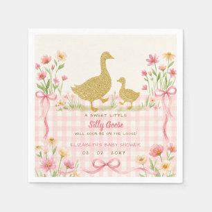 Pink Bow Floral Silly Goose Girl Baby Shower Napkin
