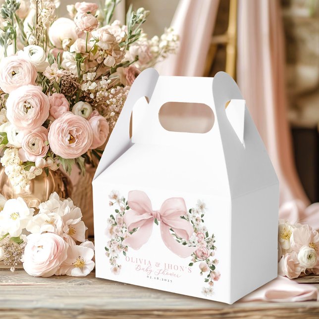 Pink Bow Floral Sweet Little Girl Baby Shower Favour Box (Creator Uploaded)