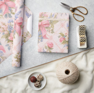 Pink Bow Floral Vintage Gift Wrapping Paper
