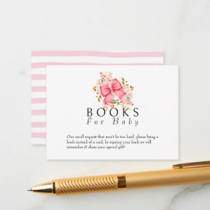 Pink Bow Floral watercolor baby shower Enclosure Card