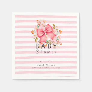 Pink Bow Floral watercolor baby shower  Napkin