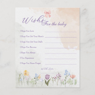 Pink Bow Floral Watercolor Baby Shower Wishs Card