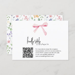 Pink Bow floral Wedding digital RSVP Card Qr code