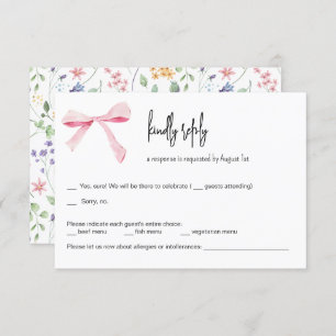 Pink Bow floral Wedding RSVP Card