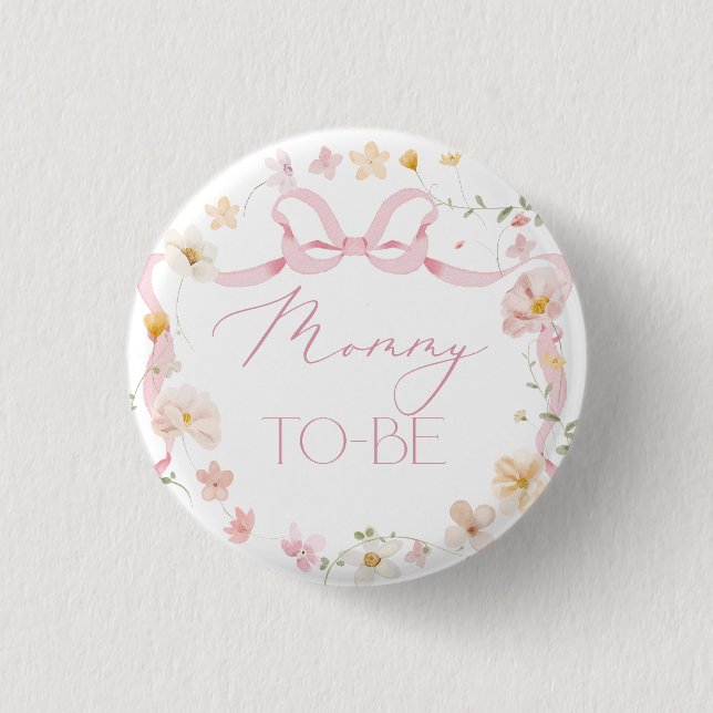  Pink Bow floral wildflower Mummy To be 3 Cm Round Badge (Front)