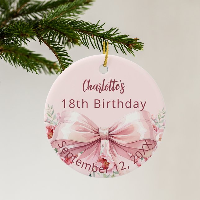 Pink bow florals birthday ceramic tree decoration (Creator Uploaded)