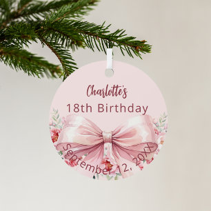 Pink bow florals birthday metal tree decoration