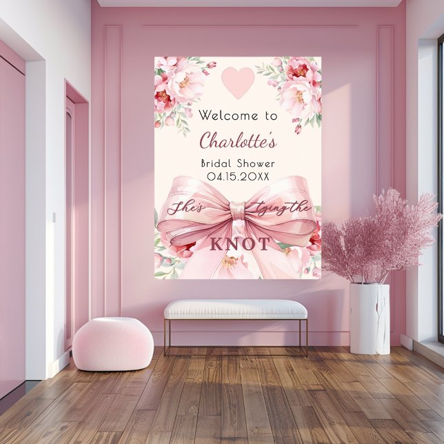 Pink bow florals knot bridal shower welcome sign (Creator Uploaded)