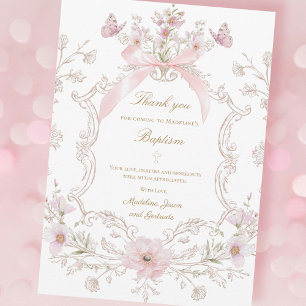  pink bow flowers crest Thank you card