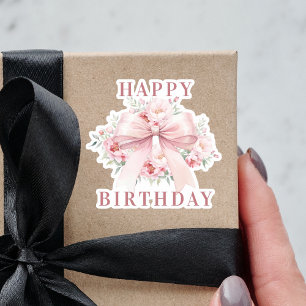 Pink bow flowers Happy Birthday