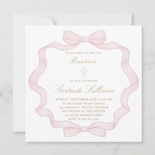  pink bow frame | Baptism Invitation (Front)