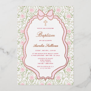 Pink Bow Frame Roses Baptism