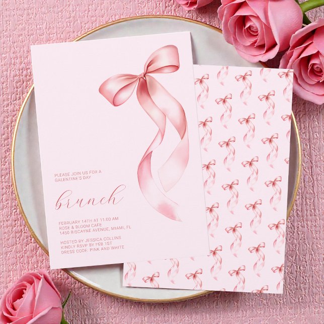 Pink Bow Friends Valentine Galentine’s Day Brunch Invitation (Pink Bow Friends Valentine Galentine’s Day Brunch Invitation)