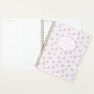 Pink bow Frilly Coquette personalised yearly Planner