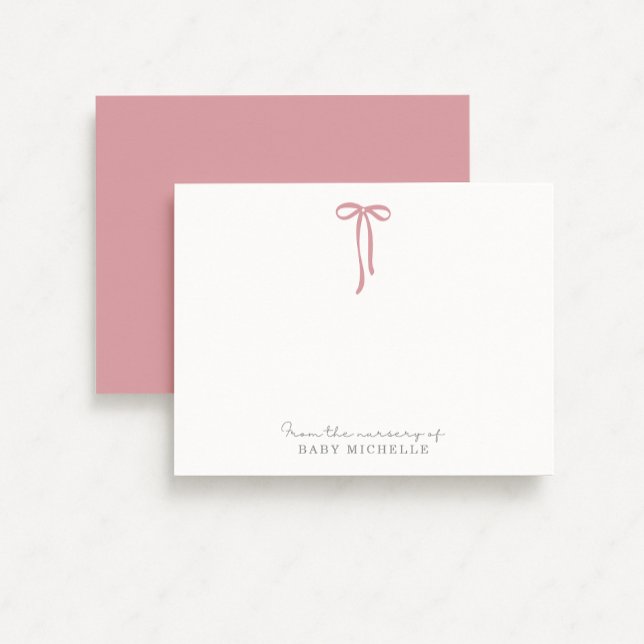 PINK Bow, from the nursery of, thank you card (Creator Uploaded)
