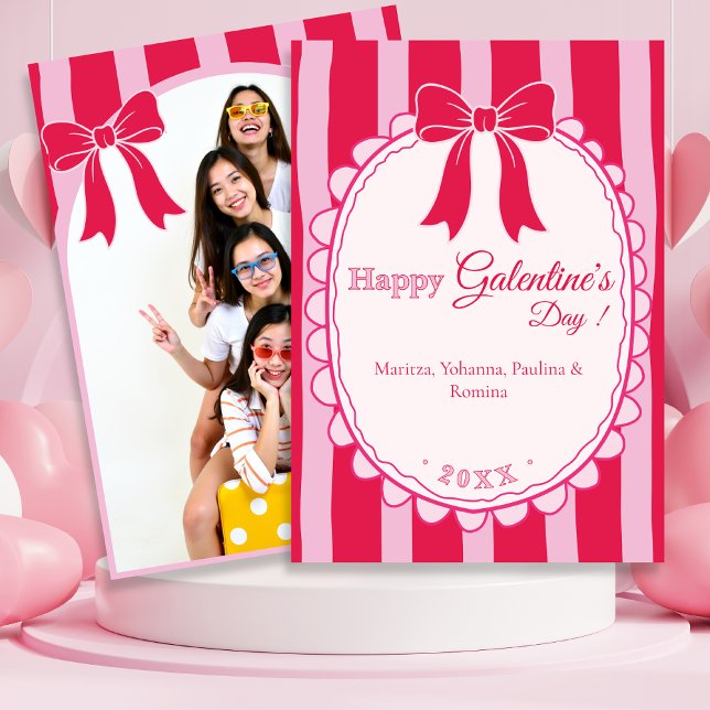 Pink Bow Galentine’s Day with Custom Photo Holiday Card (Pink Bow Galentine’s Day with Custom Photo Holiday Card)