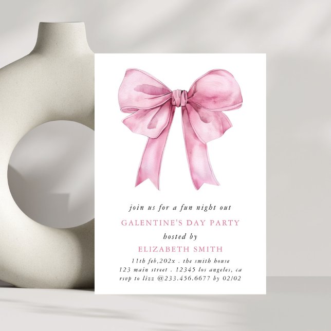 Pink Bow Galentines Day Party Invitation (Creator Uploaded)