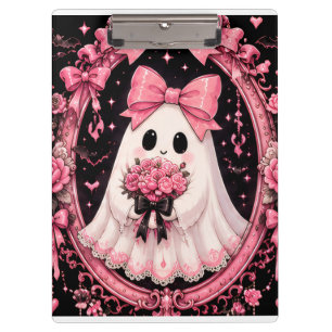 Pink Bow Ghost Ballerina Coquette Halloween Clipboard