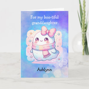 Pink Bow Ghost Pun Halloween Granddaughter Card