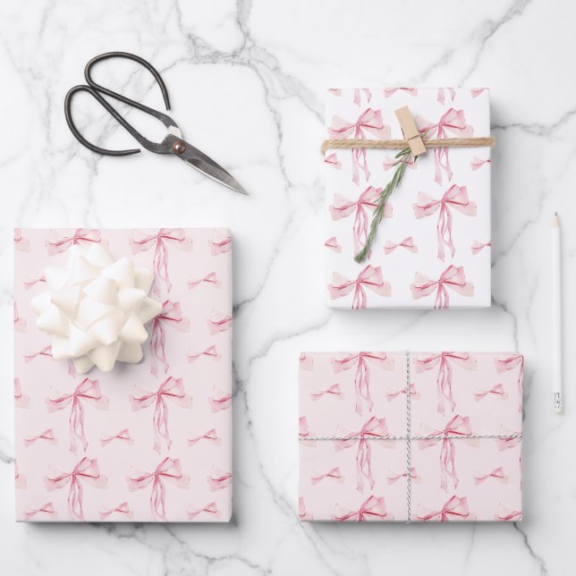 Pink Bow Gift Wrap Coquette Wrapping Paper Blush (Front)