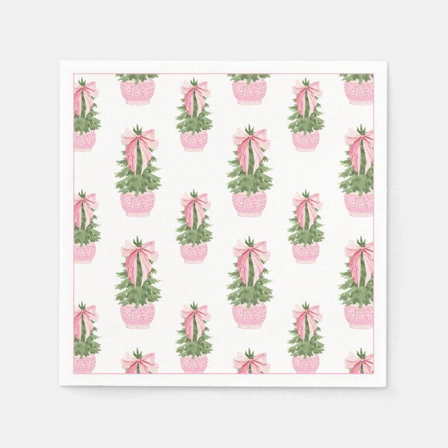 Pink Bow Ginger Jar Christmas Tree Napkin (Front)