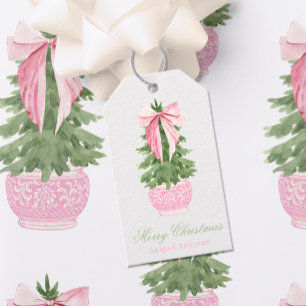 Pink Bow Ginger Jar Christmas Tree Photo Gift Tags