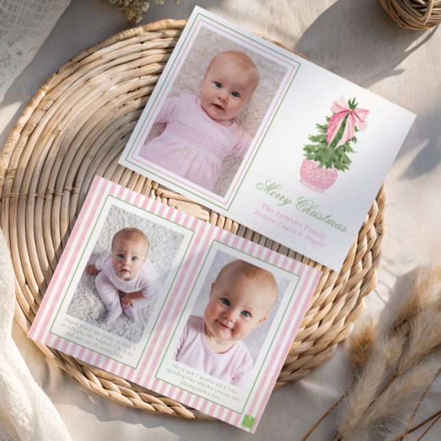 Pink Bow Ginger Jar Christmas Tree Photo Holiday Card (Creator Uploaded)