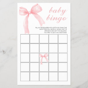 Pink Bow Gingham Baby Shower Bingo Flyer