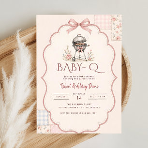 Pink Bow Gingham Barbecue Baby Q Baby Shower Invitation