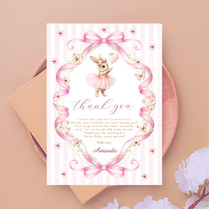 Pink Bow Gingham Bunny 1st Birthday Thank You Card