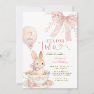 Pink Bow Gingham Bunny Girl Birthday Invitation