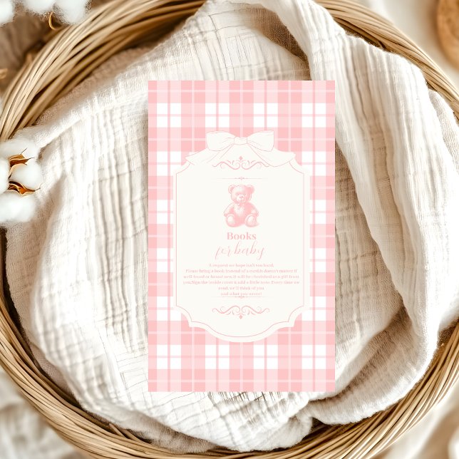 Pink Bow Gingham French Teddy  Books for Baby Enclosure Card (Creator Uploaded)
