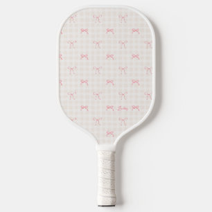 Pink Bow Gingham Personalised Name Pickleball Paddle