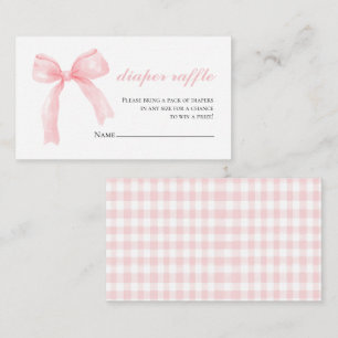 Pink bow gingham preppy baby shower Diaper Raffle Enclosure Card