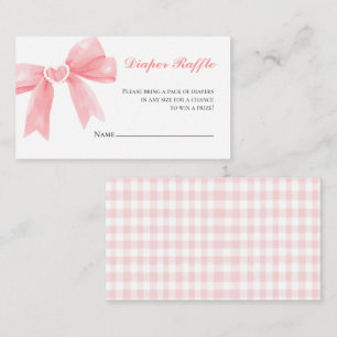 Pink bow gingham preppy baby shower Diaper Raffle Enclosure Card