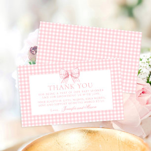 Pink Bow Gingham Sweet Baby Girl Shower Thank You Enclosure Card