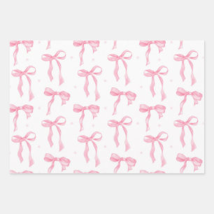 Pink Bow & Gingham Watercolor Wrapping Paper Set