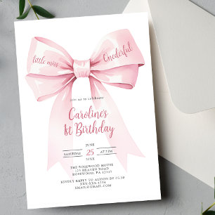 Pink Bow Girl 1st Birthday Invitation