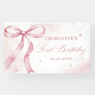 Pink Bow Girl 1st Birthday Party Banner
