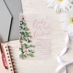 Pink Bow Girl Baby It's Cold Outside Baby Shower Vellum Invitations