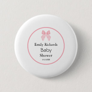 Pink Bow Girl Baby Shower 6 Cm Round Badge