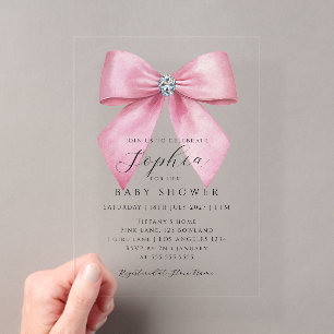 Pink Bow Girl Baby Shower Acrylic Invitations