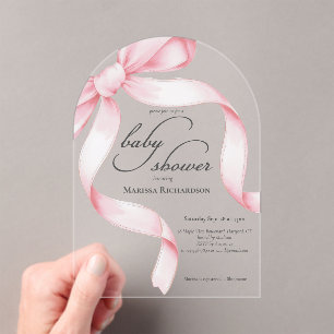 Pink Bow Girl Baby Shower Acrylic Invitations