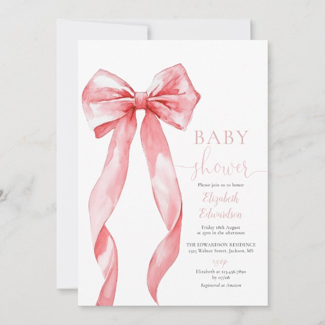 Pink Bow Girl Baby Shower All In One Invitation (Front)
